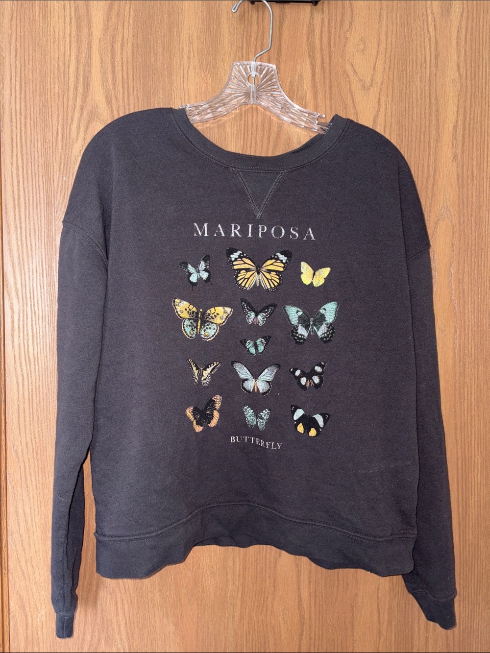 Mariposa Butterfly Graphic Sweatshirt - Black with Yellow & Teal Butterflies